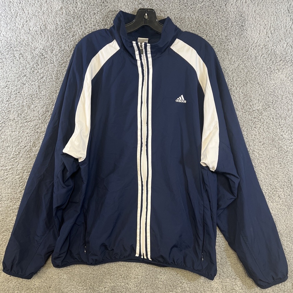 adidas Jacket Men's Sz XL Blue Climaproof Revo Windbreaker Zip Up Track Pockets